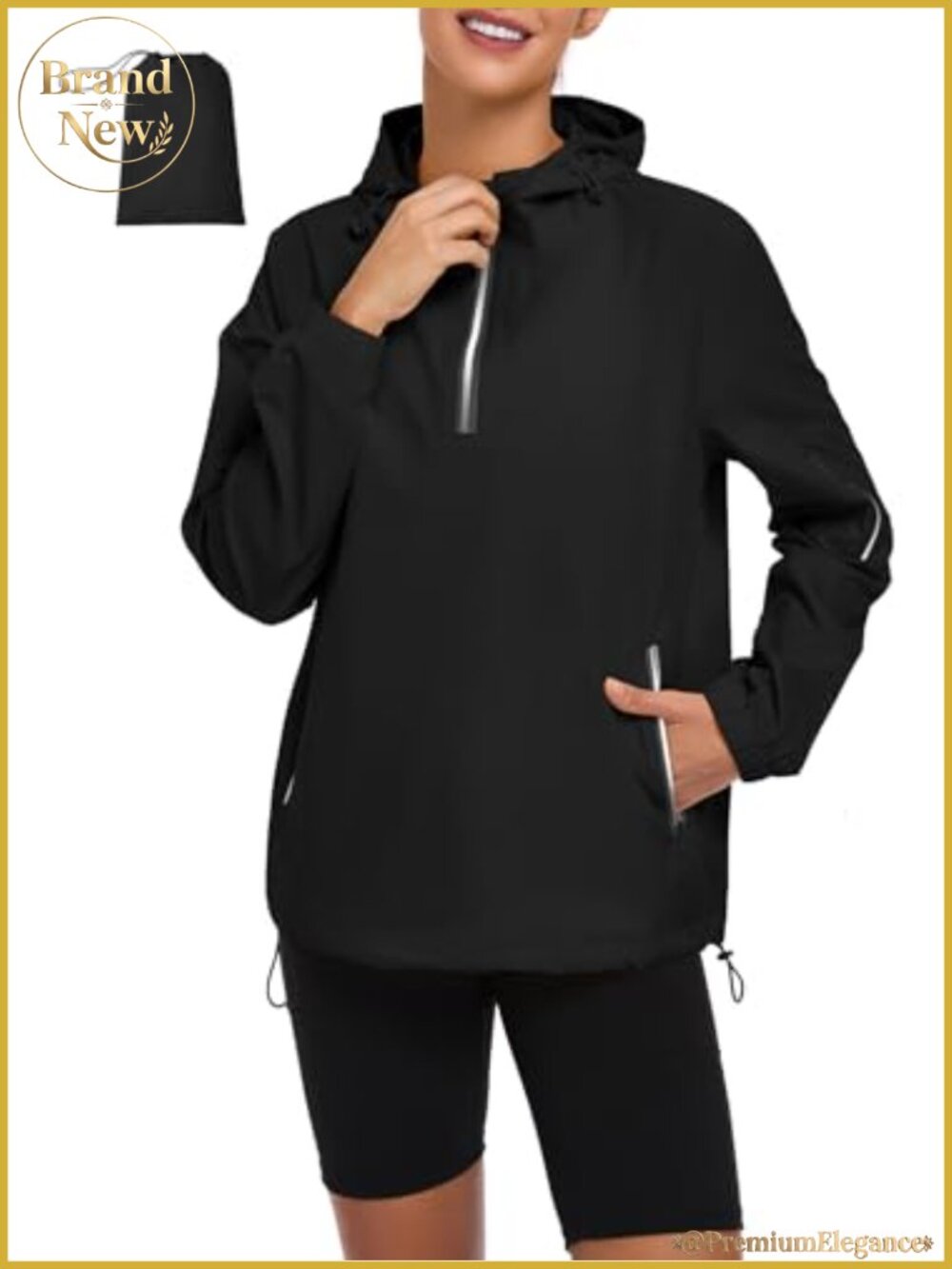 Packable Womens Rain Jacket Hood Lightweight Pullover Waterproof